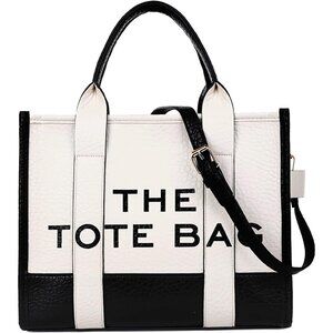 Women Pu-black & White Personalized Canvas With Zipper Top-handle Tote Handbag